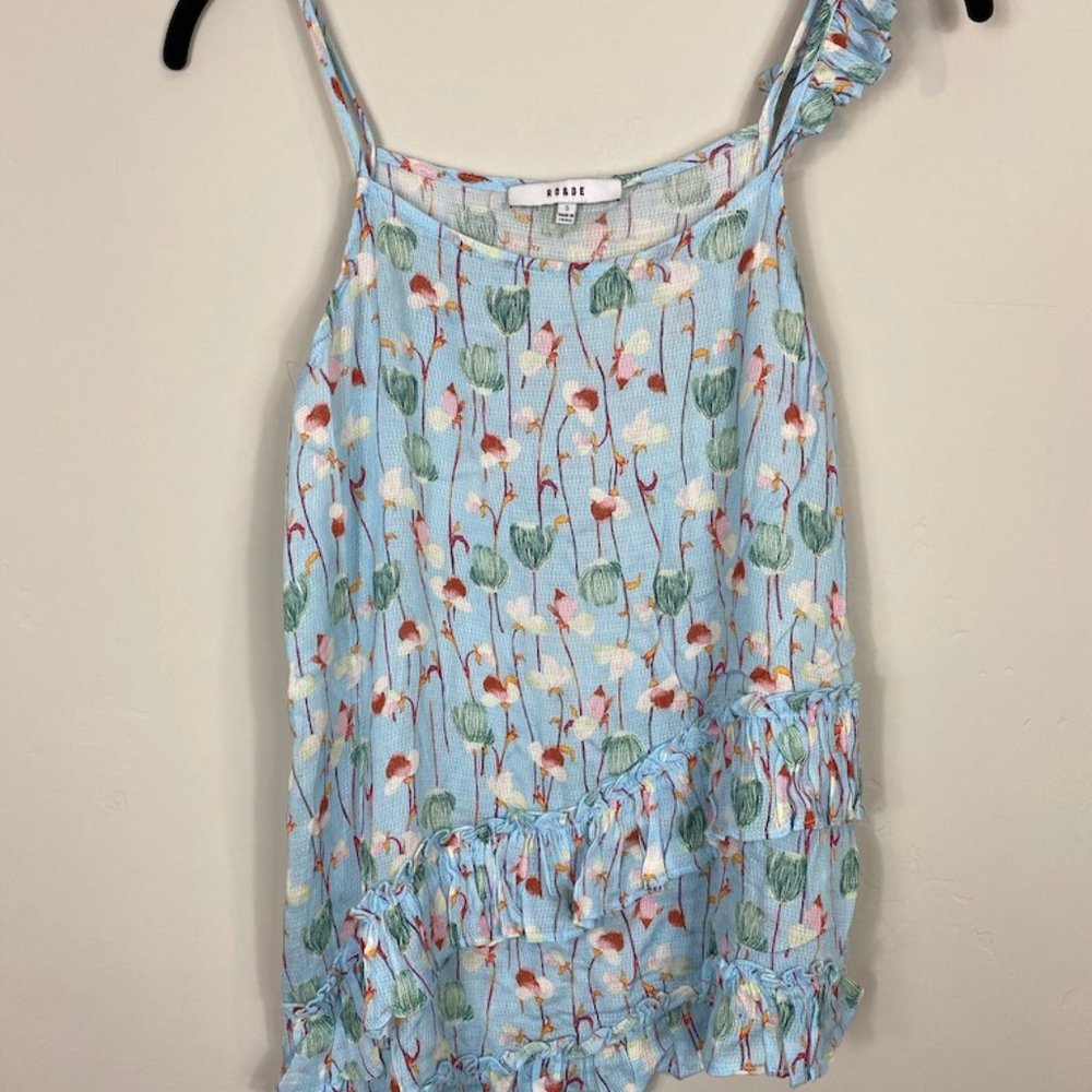 Ro & De Women's Tank Top Blue Floral Print
